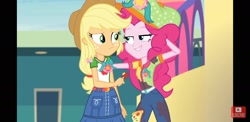 Size: 2220x1080 | Tagged: safe, screencap, applejack, pinkie pie, equestria girls, equestria girls specials, g4, my little pony equestria girls: better together, my little pony equestria girls: rollercoaster of friendship, female, upscaled, youtube