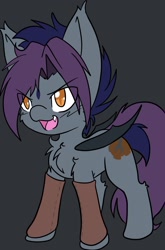 Size: 1260x1907 | Tagged: source needed, safe, artist:steelsoul, oc, oc only, oc:metal gear, bat pony, pony, bat pony oc, bat wings, colt, leg warmers, male, solo, two toned mane, two toned tail, wings
