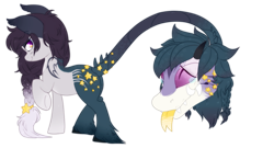 Size: 899x487 | Tagged: safe, artist:glitterring, oc, oc only, cow plant pony, monster pony, original species, plant pony, augmented tail, bat wings, fangs, female, forked tongue, hoof fluff, horn, plant, raised hoof, simple background, slit pupils, tailmouth, thorn, transparent background, underhoof, wings