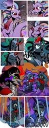 Size: 1280x3328 | Tagged: safe, artist:nancy-05, king sombra, nightmare moon, queen chrysalis, oc, oc:empress sacer malum, oc:melicus ostium, alicorn, changeling, changeling queen, pony, siren, unicorn, comic:fusing the fusions, comic:time of the fusions, g4, alicorn oc, armor, comic, commissioner:bigonionbean, crying, curved horn, female, fusion, fusion:adagio dazzle, fusion:aria blaze, fusion:king sombra, fusion:nightmare moon, fusion:queen chrysalis, fusion:sonata dusk, horn, imprisoned, jewelry, laughing, parent:king sombra, parent:nightmare moon, parent:princess luna, parent:queen chrysalis, queen umbra, regalia, rule 63, tartarus, tears of laughter, thought bubble, wings, writer:bigonionbean