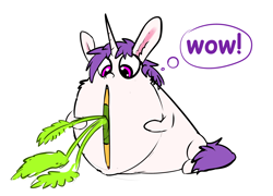 Size: 1656x1194 | Tagged: safe, artist:xbi, oc, oc only, oc:lapush buns, bunnycorn, pony, unicorn, bunny ears, carrot, food, herbivore, impossible fit, simple background, solo, white background, wow