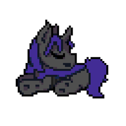 Size: 1024x1024 | Tagged: safe, artist:bitassembly, edit, oc, oc only, oc:swift dawn, changeling, pony, blue changeling, changeling oc, commission, cropped, male, pixel art, simple background, sleeping, solo, transparent background