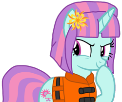 Size: 1187x993 | Tagged: safe, artist:徐詩珮, sunny flare, pony, unicorn, series:sprglitemplight diary, series:sprglitemplight life jacket days, series:springshadowdrops diary, series:springshadowdrops life jacket days, g4, alternate universe, base used, clothes, cute, equestria girls ponified, lifejacket, ponified, simple background, transparent background