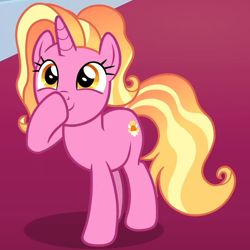 Size: 900x900 | Tagged: safe, edit, edited screencap, screencap, luster dawn, pony, unicorn, g4, the last problem, boop, cropped, cute, female, lusterbetes, mare, self-boop, smiling
