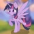 Size: 1024x1024 | Tagged: safe, artist:zokkili, twilight sparkle, alicorn, pony, g4, blurry background, cute, female, mare, raised hoof, solo, spread wings, twiabetes, twilight sparkle (alicorn), twilight's castle, wings