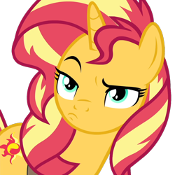 Size: 1080x1080 | Tagged: safe, artist:mysteriousshine, edit, edited screencap, screencap, sunset shimmer, pony, unicorn, equestria girls, equestria girls specials, g4, my little pony equestria girls: better together, my little pony equestria girls: forgotten friendship, background removed, cropped, eyelashes, female, looking at you, looking back, looking back at you, mare, not a vector, pouting, simple background, solo, transparent background, unamused