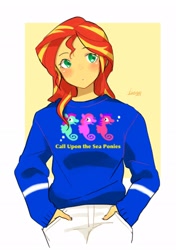 Size: 1442x2048 | Tagged: safe, artist:ku_rimo, sunset shimmer, equestria girls, g4, call upon the sea ponies, clothes, female, hand in pocket, sweater