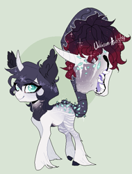 Size: 463x608 | Tagged: safe, artist:unknown-artist99, cow plant pony, monster pony, original species, plant pony, pony, augmented tail, colored hooves, ear fluff, ethereal mane, fangs, female, hoof fluff, horn, makeup, open mouth, pixel art, plant, simple background, smiling, starry mane