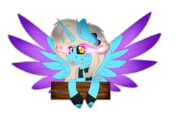 Size: 4329x2757 | Tagged: safe, artist:chazmazda, oc, oc only, oc:charlie gallaxy-starr, alicorn, pony, blonde hair, bust, clothes, colored, commissions open, feather, flat colors, gloves, horn, lighting, magic, shade, simple background, solo, transparent background, wings