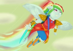 Size: 1024x725 | Tagged: safe, artist:wolfjarl, rainbow dash, fanfic:fallout girls, equestria girls, g4, fallout, fallout girls, fanart, fire, flying, ponied up, rainbow