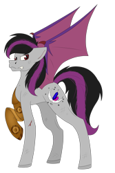 Size: 2524x3772 | Tagged: safe, oc, oc only, bat pony, pony, robot, angry, bat wings, blood, colored, commission, commission open, cut, cutie mark, flat colors, full body, high res, main, robotic arm, simple background, solo, tail, transparent background, wings