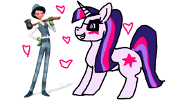 Size: 1028x599 | Tagged: artist needed, safe, sci-twi, twilight sparkle, human, pony, unicorn, g4, 1000 hours in ms paint, axe, crossover, crossover shipping, cute, equestria girls ponified, hat, heart, onceler, ponified, quality, shipping, simple background, the lorax, unicorn sci-twi, weapon, white background