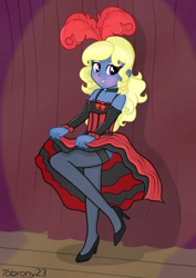Size: 1280x1805 | Tagged: safe, artist:tabrony23, oc, oc:azure/sapphire, equestria girls, g4, cancan dancer, cancan dress, clothes, crossdressing, dress, equestria girls-ified, femboy, male, saloon dress, saloon girl, show accurate