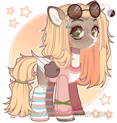Size: 2475x2600 | Tagged: safe, artist:keyrijgg, oc, oc only, pegasus, pony, adoptable, auction, clothes, colored wings, glasses, high res, looking at you, multicolored wings, simple background, smiling, socks, solo, striped socks, sweater, watermark, wings