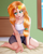 Size: 1600x2000 | Tagged: safe, artist:focusb, pear butter, human, g4, adorasexy, applejack's mom, barefoot, bed, bedroom, belly button, between legs, braless, breasts, busty pear butter, clothes, cute, day, denim shorts, feet, female, humanized, kneeling, midriff, milf, on bed, open mouth, orange hair, seductive, seductive look, sexy, shorts, solo, sultry pose, tank top, turquoise eyes