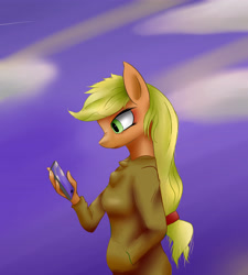 Size: 3826x4252 | Tagged: safe, artist:guatergau5, applejack, earth pony, anthro, g4, breasts, cellphone, hand in pocket, phone