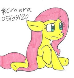 Size: 705x734 | Tagged: safe, artist:cmara, fluttershy, pegasus, pony, g4, female, mare, solo, traditional art, worried