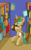 Size: 936x1500 | Tagged: safe, artist:notadeliciouspotato, oc, oc only, oc:demi, oc:demiurgic theory, pony, unicorn, bipedal, book, bookshelf, chocolate, cute, eating, food, happy, hoof hold, librarian, library, magic, male, nom, raised hoof, smiling, solo, stallion, telekinesis