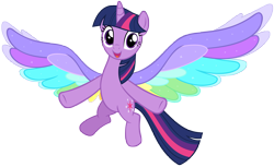 Size: 8044x4931 | Tagged: safe, artist:andoanimalia, twilight sparkle, alicorn, pony, g4, rainbow roadtrip, colored wings, cute, female, multicolored wings, rainbow wings, show accurate, simple background, smiling, solo, transparent background, twiabetes, twilight sparkle (alicorn), vector, wing bling, wings