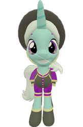 Size: 468x720 | Tagged: safe, artist:topsangtheman, cornetta, pony, unicorn, g4, 3d, clothes, female, grin, hat, looking at you, simple background, smiling, solo, source filmmaker, transparent background, uniform