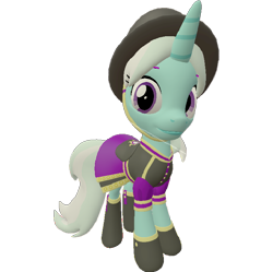 Size: 722x720 | Tagged: safe, artist:topsangtheman, cornetta, pony, unicorn, g4, 3d, aside glance, clothes, female, hat, looking at you, simple background, solo, source filmmaker, transparent background, uniform
