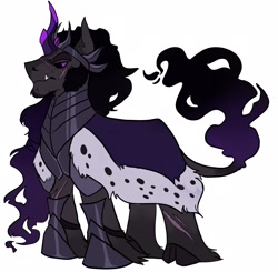 Size: 1920x1880 | Tagged: safe, artist:rockin_candies, king sombra, classical unicorn, pony, unicorn, g4, alternate design, armor, cape, clothes, cloven hooves, crown, fangs, horn, jewelry, leonine tail, male, regalia, scar, simple background, solo, unshorn fetlocks, white background
