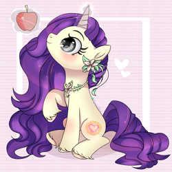 Size: 3000x3000 | Tagged: safe, artist:2pandita, oc, oc only, pony, unicorn, apple, female, food, high res, magic, mare, solo