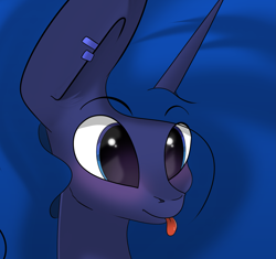 Size: 1979x1863 | Tagged: safe, artist:therealf1rebird, princess luna, alicorn, pony, g4, :p, blushing, bust, cute, ear piercing, earring, ears, eye, eyebrows, eyes, female, horn, jewelry, mane, mare, mouth, nostrils, piercing, portrait, solo, tongue out