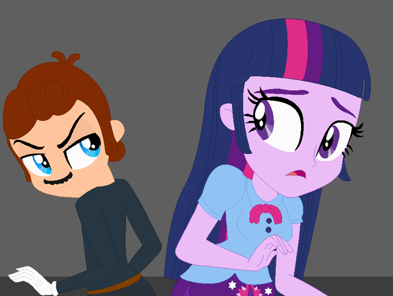 3011181 - safe, artist:carolinajt, human, equestria girls, alphabet lore,  collar, crossover, duo, duo male, equestria girls-ified, f, gradient  background, headband, humanized, looking at each other, looking at someone,  male, ninja, species swap