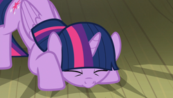 Size: 1920x1080 | Tagged: safe, screencap, twilight sparkle, alicorn, pony, g4, horse play, apology, bowing, cute, female, grovelling, mare, solo, stage, twilight sparkle (alicorn)