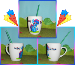 Size: 1024x884 | Tagged: safe, artist:malte279, oc, oc:laser shine, collage, commission, craft, cup, porcelain painting