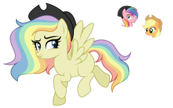 Size: 1024x645 | Tagged: safe, artist:sapphiretwinkle, applejack, oc, oc:prism splash, pegasus, pony, g4, cowboy hat, female, hat, male, mare, multicolored hair, offspring, parent:applejack, parent:oc:prism splash, parents:canon x oc, rainbow hair, simple background, stallion, transparent background