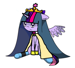 Size: 1000x900 | Tagged: safe, twilight sparkle, alicorn, pony, g4, anarchy stocking, big crown thingy, bow, clothes, crown, dress, element of magic, floppy ears, glass slipper (footwear), hair bow, jewelry, looking at you, necklace, panty and stocking with garterbelt, regalia, shoes, socks, stockinglight, striped socks, style emulation, twilight sparkle (alicorn)