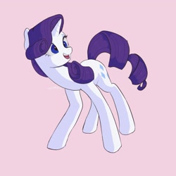 Size: 2083x2083 | Tagged: dead source, safe, artist:nodambol, rarity, pony, unicorn, g4, female, high res, looking sideways, mare, open mouth, pink background, simple background, smiling, solo