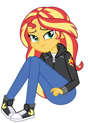 Size: 5000x7000 | Tagged: safe, artist:emeraldblast63, flash sentry, sunset shimmer, equestria girls, g4, clothes swap, converse, female, shoes, simple background, solo, transparent background