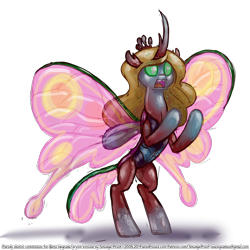 Size: 1500x1500 | Tagged: safe, artist:smudge proof, queen chrysalis, changedling, changeling, g4, changedlingified, commission, female, horrified, open mouth, purified chrysalis, simple background, sketch, solo, species swap, transparent background