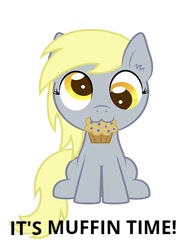 Size: 413x550 | Tagged: safe, artist:silverrainclouds, edit, derpy hooves, pegasus, pony, g4, asdfmovie, asdfmovie reference in the description, cute, derpabetes, female, filly, filly derpy, food, mouth hold, muffin, solo, text, younger