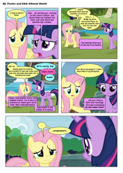 Size: 868x1228 | Tagged: safe, artist:dziadek1990, edit, edited screencap, screencap, fluttershy, twilight sparkle, oc, oc:shade, comic:ponies and d&d, g4, memnagerie, my little pony: friendship is forever, comic, conversation, dialogue, dungeons and dragons, emote story:ponies and d&d, implied pinkie pie, implied rainbow dash, pen and paper rpg, rpg, screencap comic, tabletop game, text