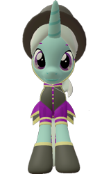 Size: 462x720 | Tagged: safe, artist:topsangtheman, cornetta, pony, unicorn, g4, 3d, clothes, female, hat, looking at you, looking down at you, simple background, solo, source filmmaker, transparent background, uniform