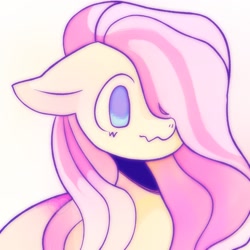 Size: 1280x1280 | Tagged: safe, artist:cherubicide, fluttershy, pony, g4, bust, cute, female, floppy ears, hair over one eye, mare, no pupils, shyabetes, simple background, solo, three quarter view, wavy mouth, white background