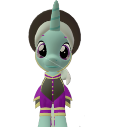 Size: 642x720 | Tagged: safe, artist:topsangtheman, cornetta, pony, unicorn, g4, 3d, clothes, female, hat, looking at you, simple background, solo, source filmmaker, transparent background, uniform