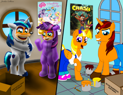 Size: 3300x2550 | Tagged: safe, artist:jac59col, shining armor, twilight sparkle, g4, bodypaint, brother and sister, clothes, coco bandicoot, cosplay, costume, crash bandicoot, crash bandicoot (series), female, high res, male, paint, ponysuit, siblings