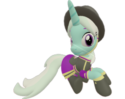 Size: 908x720 | Tagged: safe, artist:topsangtheman, cornetta, pony, unicorn, g4, 3d, clothes, female, hat, looking at you, simple background, solo, source filmmaker, transparent background, uniform