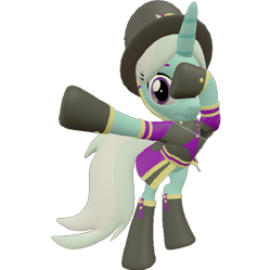 Size: 723x720 | Tagged: safe, artist:topsangtheman, cornetta, pony, unicorn, g4, 3d, clothes, dab, female, hat, looking at you, simple background, solo, source filmmaker, transparent background, uniform