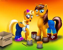 Size: 2997x2381 | Tagged: safe, alternate version, artist:jac59col, shining armor, twilight sparkle, g4, brother and sister, clothes, coco bandicoot, cosplay, costume, crash bandicoot, crash bandicoot (series), female, high res, male, mare, paint, siblings, stallion