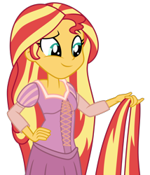 Size: 4800x5600 | Tagged: safe, artist:emeraldblast63, sunset shimmer, equestria girls, g4, clothes swap, female, rapunzel, simple background, solo, tangled (disney), transparent background