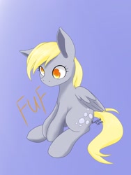 Size: 1536x2048 | Tagged: safe, artist:psaxophone, derpy hooves, pegasus, pony, g4, female, fuf, sitting, solo