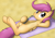 Size: 725x514 | Tagged: safe, artist:tg-0, edit, scootaloo, pegasus, pony, g4, armpits, beach, belly button, bottle, cute, cutealoo, drink, featureless crotch, female, filly, looking at you, on back, solo, straw, towel, underhoof