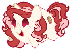 Size: 670x471 | Tagged: safe, artist:missbramblemele, oc, oc only, oc:red palette, pony, unicorn, chibi, commission, cute, freckles, potato pony, simple background, smiling, solo, squishy, transparent background, your character here