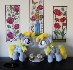 Size: 1280x1238 | Tagged: safe, artist:purplenebulastudios, derpy hooves, pony, g4, duality, female, filly, filly derpy, food, irl, muffin, photo, plushie, self ponidox, younger